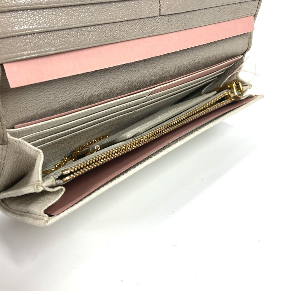 MIUMIU 5MH109 パスケース カードケース付き マドラス ロングウォレット リボン りぼん 長財布 レザー レディース グレー - brandshop-reference