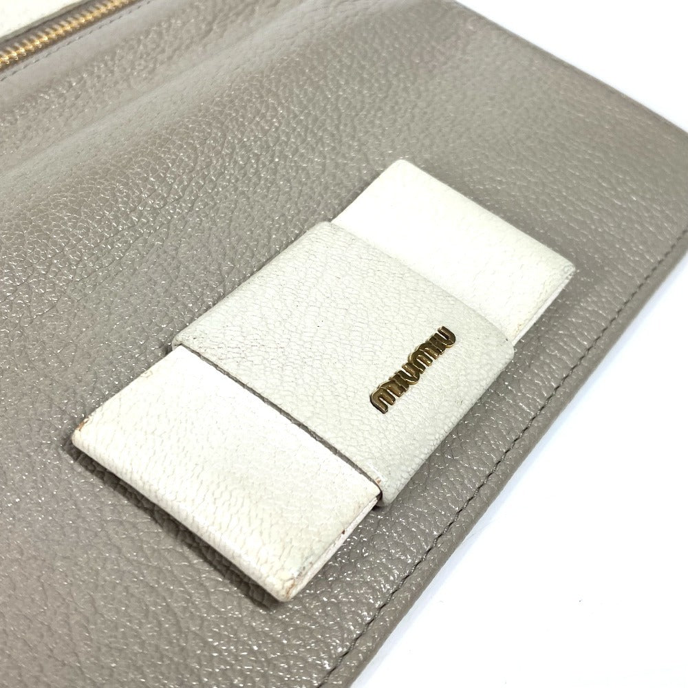 MIUMIU 5MH109 パスケース カードケース付き マドラス ロングウォレット リボン りぼん 長財布 レザー レディース グレー - brandshop-reference