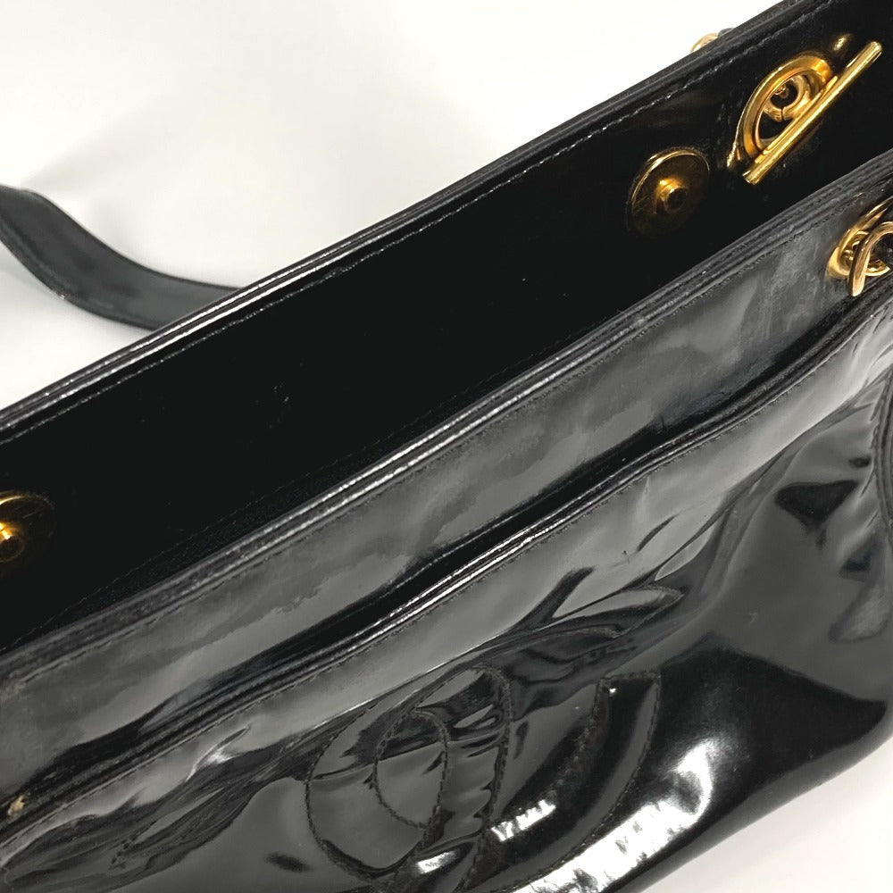 CHANEL A08036 CC ココマーク ロゴ カバン トートバッグ チェーン ショルダーバッグ エナメル レディース ブラック