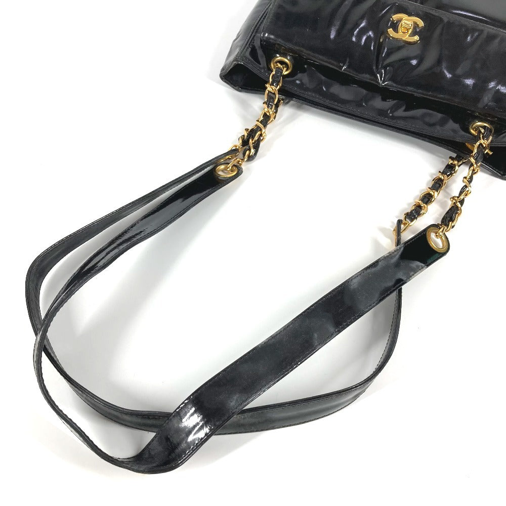 CHANEL A08036 CC ココマーク ロゴ カバン トートバッグ チェーン ショルダーバッグ エナメル レディース ブラック