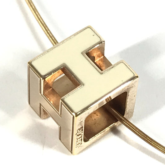 HERMES Accessories Cage Do Ash H Cube H Logo Necklace Metal Women's White
