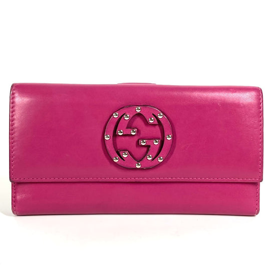 GUCCI 231843 Interlocking G Studs Bifold Flap Long Wallet Long Wallet Leather Unisex Purple Pink