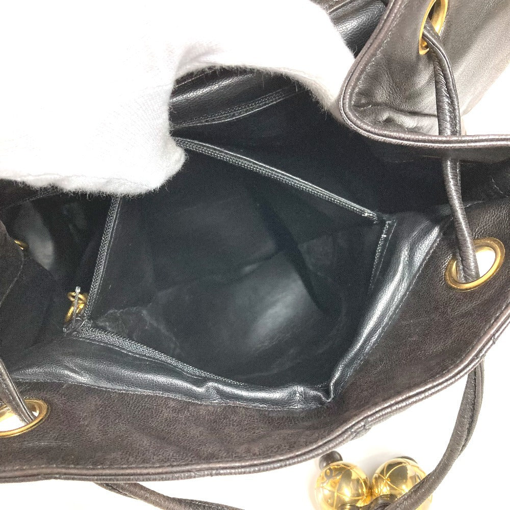 CHANEL マトラッセ キルティング ヴィンテージ CC ココマーク ロゴ カバン バックパック ココボール 巾着 チェーン リュックサック ラムスキン レディース ブラック