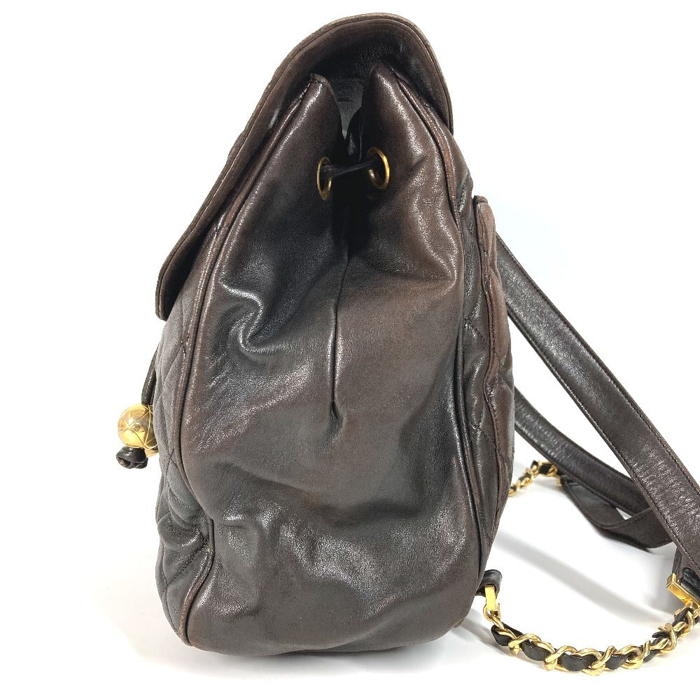 CHANEL マトラッセ キルティング ヴィンテージ CC ココマーク ロゴ カバン バックパック ココボール 巾着 チェーン リュックサック ラムスキン レディース ブラック