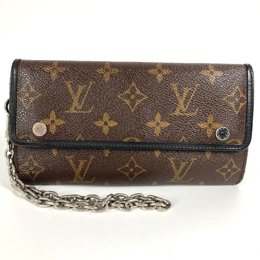 LOUIS VUITTON M60168 Monogram Macassar Portefeuille Cartera larga triple con cadena Cartera larga Monogram Macassar Canvas Unisex Marrón