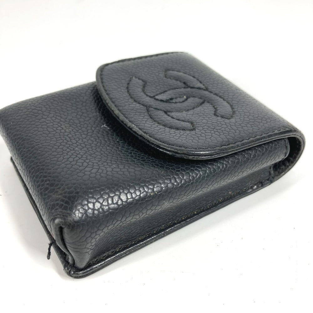 Chanel A13511 CC Coco Mark Logo Rokok Kes Kantung Aksesori Kes Rokok Kes Caviar Kulit Uniseks Hitam