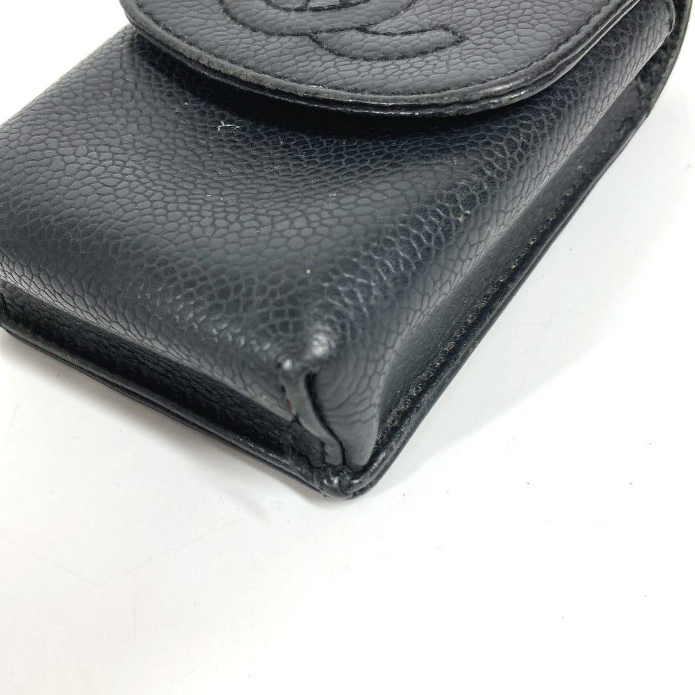 Chanel A13511 CC Coco Mark Logo Rokok Kes Kantung Aksesori Kes Rokok Kes Caviar Kulit Uniseks Hitam