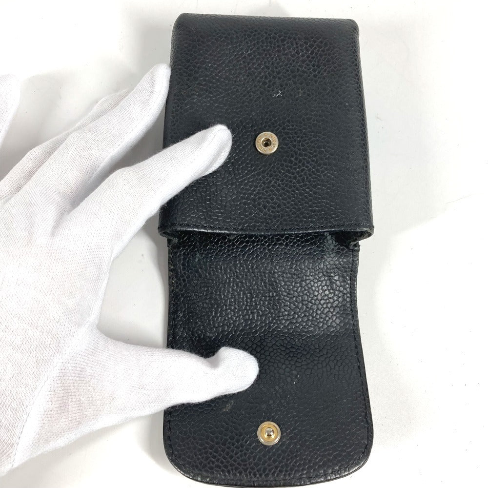 Chanel A13511 CC Coco Mark Logo Rokok Kes Kantung Aksesori Kes Rokok Kes Caviar Kulit Uniseks Hitam