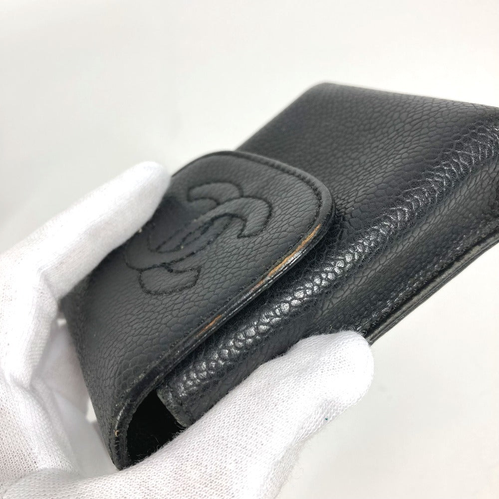 Chanel A13511 CC Coco Mark Logo Rokok Kes Kantung Aksesori Kes Rokok Kes Caviar Kulit Uniseks Hitam