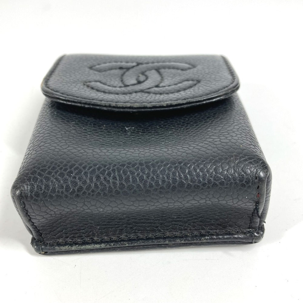 Chanel A13511 CC Coco Mark Logo Rokok Kes Kantung Aksesori Kes Rokok Kes Caviar Kulit Uniseks Hitam