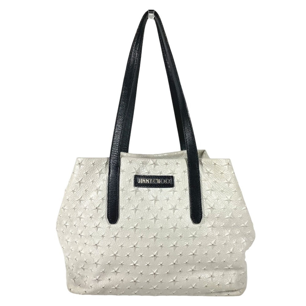 JIMMY CHOO スタースタッズ ロゴ カバン トートバッグ 肩掛け ショルダーバッグ レザー ユニセックス ホワイト