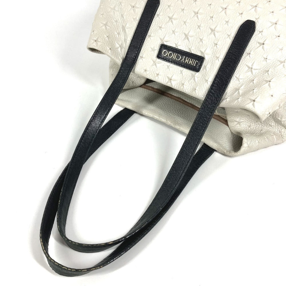 JIMMY CHOO スタースタッズ ロゴ カバン トートバッグ 肩掛け ショルダーバッグ レザー ユニセックス ホワイト