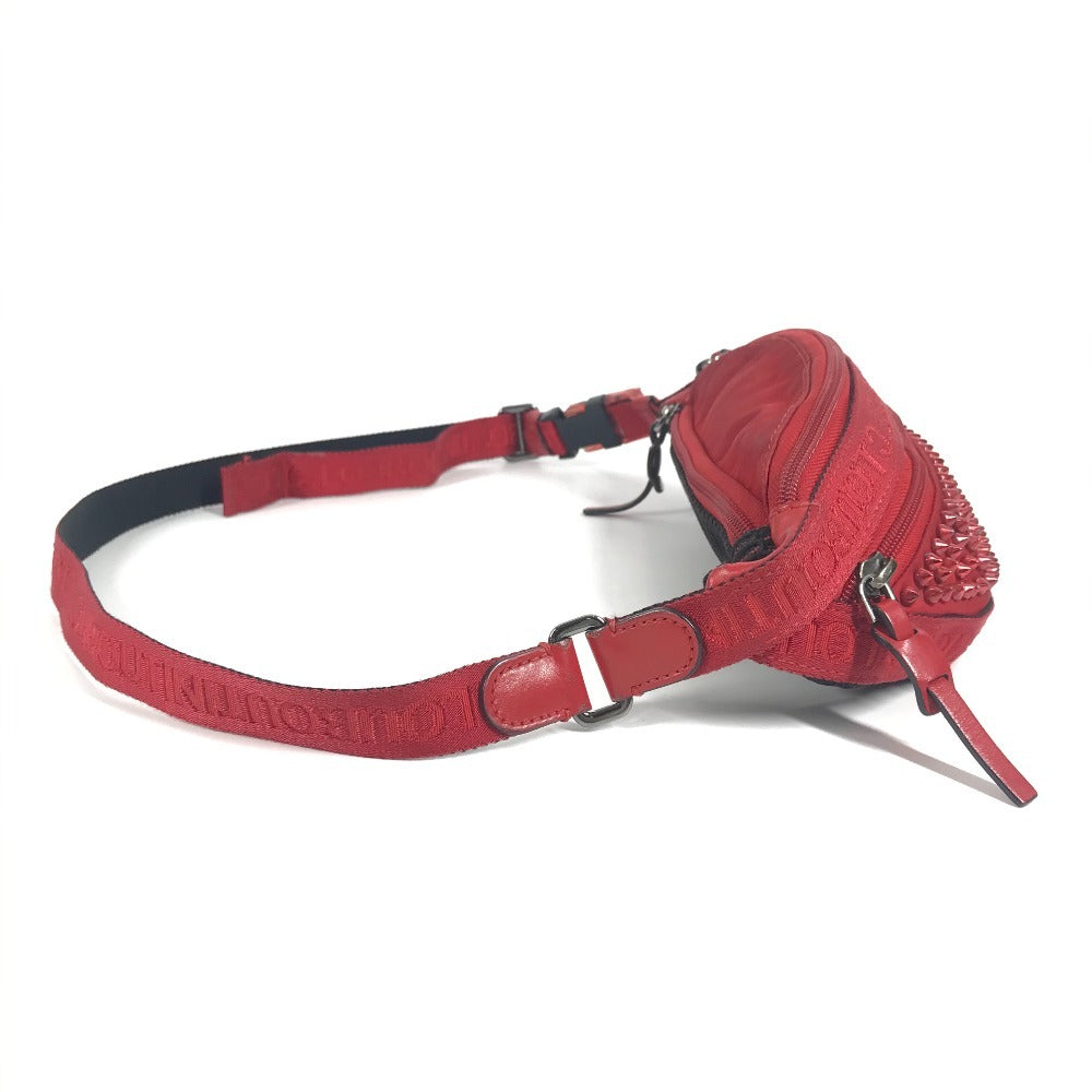 Christian Louboutin mesh spike stud belt bag, crossbody bag, shoulder bag, nylon, unisex, red