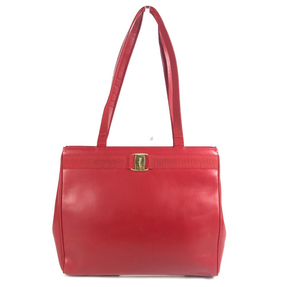 Salvatore Ferragamo ヴァラ ロゴ リボン りぼん トートバッグ 肩掛 カバン ショルダーバッグ レザー ユニセックス レッド
