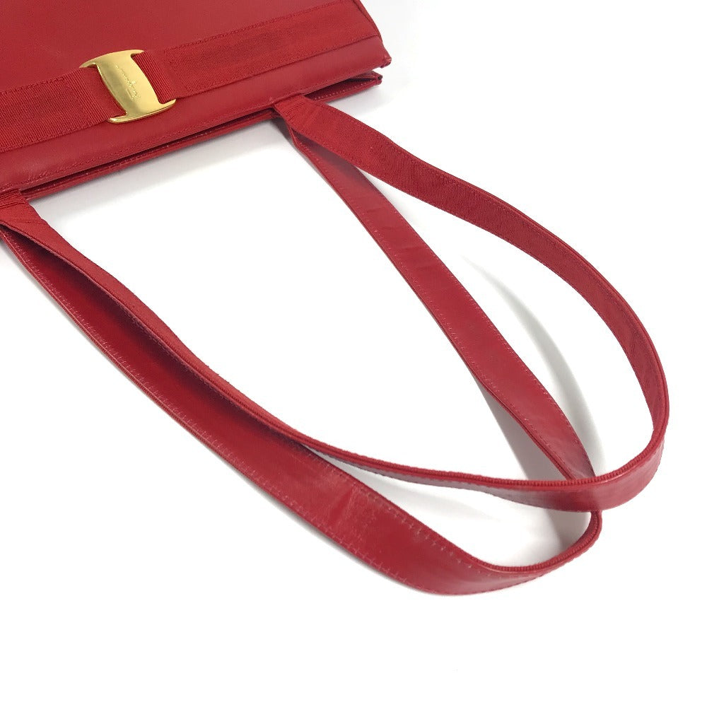 Salvatore Ferragamo ヴァラ ロゴ リボン りぼん トートバッグ 肩掛 カバン ショルダーバッグ レザー ユニセックス レッド