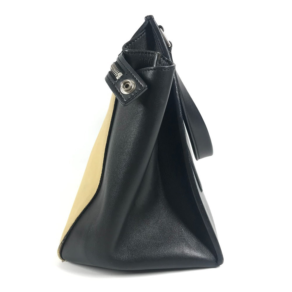 CELINE バイカラー エッジ ハンドバッグ カバン フリンジ タッセル ショルダーバッグ レザー ユニセックス ベージュ