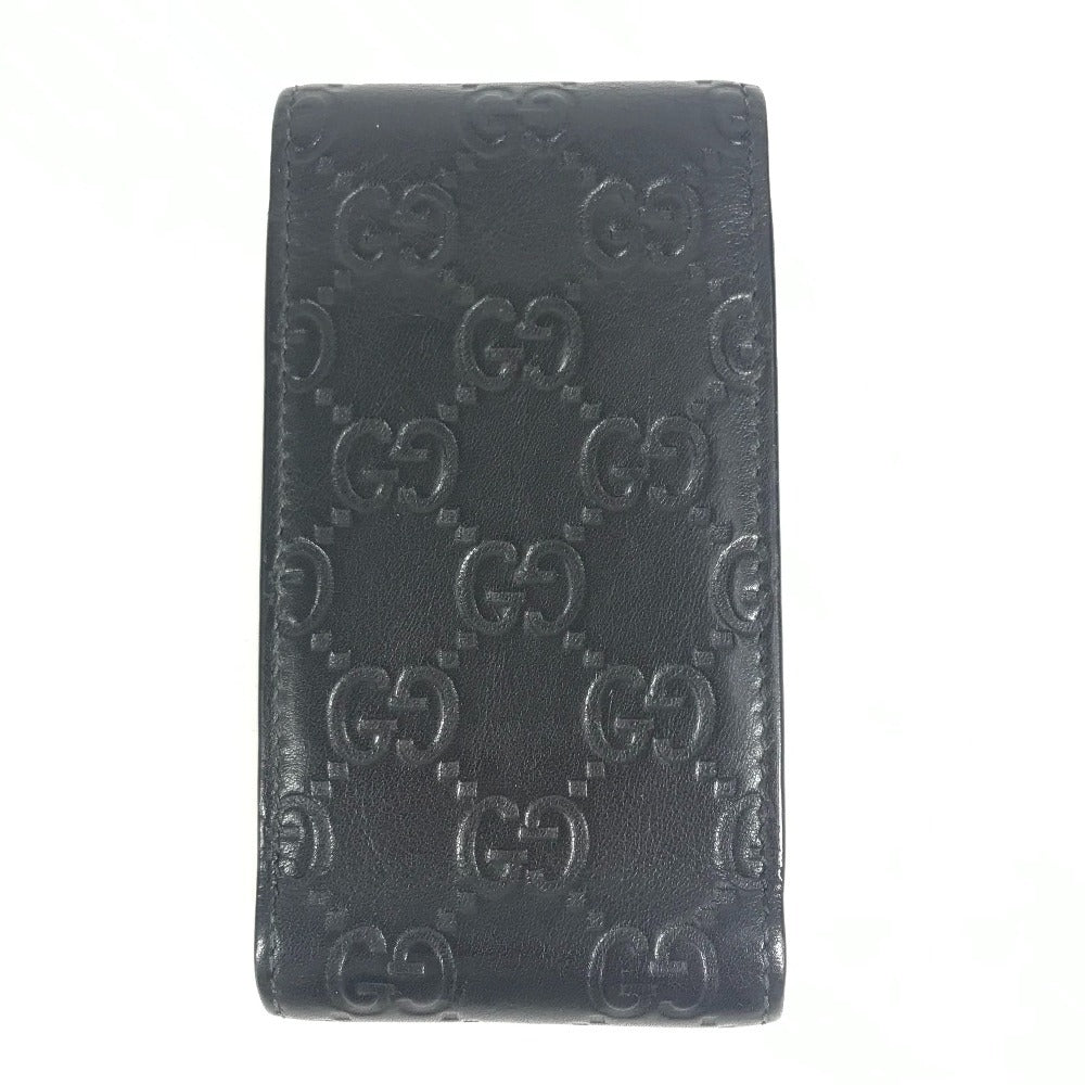 GUCCI 181716 グッチシマ ロゴ GG ポーチ タバコケース フラップ シガレットケース シマレザー ユニセックス ブラック