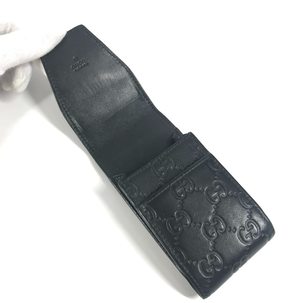 GUCCI 181716 グッチシマ ロゴ GG ポーチ タバコケース フラップ シガレットケース シマレザー ユニセックス ブラック