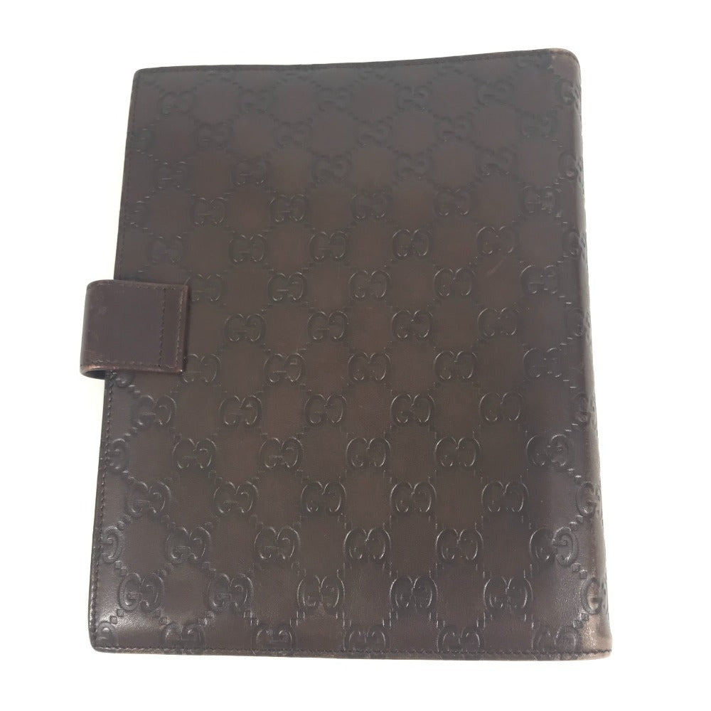 GUCCI 115239 グッチシマ ロゴ GG ステーショナリー 2つ折り ケース ノートカバー シマレザー ユニセックス ブラウン