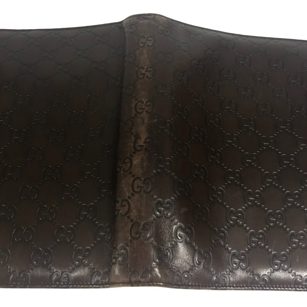 GUCCI 115239 グッチシマ ロゴ GG ステーショナリー 2つ折り ケース ノートカバー シマレザー ユニセックス ブラウン
