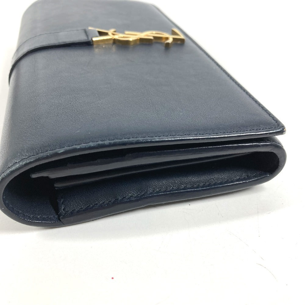 SAINT LAURENT PARIS 414567 YSLライン ロゴ ロングウォレット フラップ 長財布 レザー ユニセックス ネイビー
