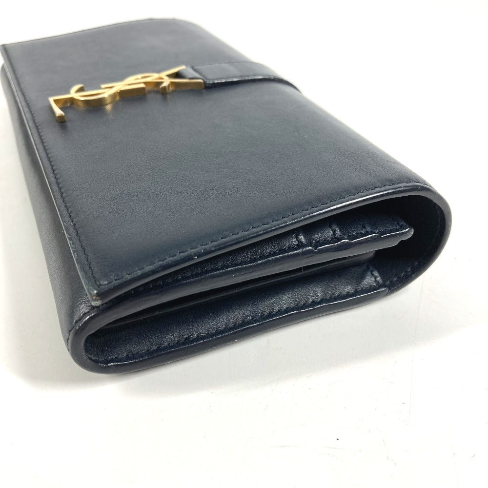 SAINT LAURENT PARIS 414567 YSLライン ロゴ ロングウォレット フラップ 長財布 レザー ユニセックス ネイビー