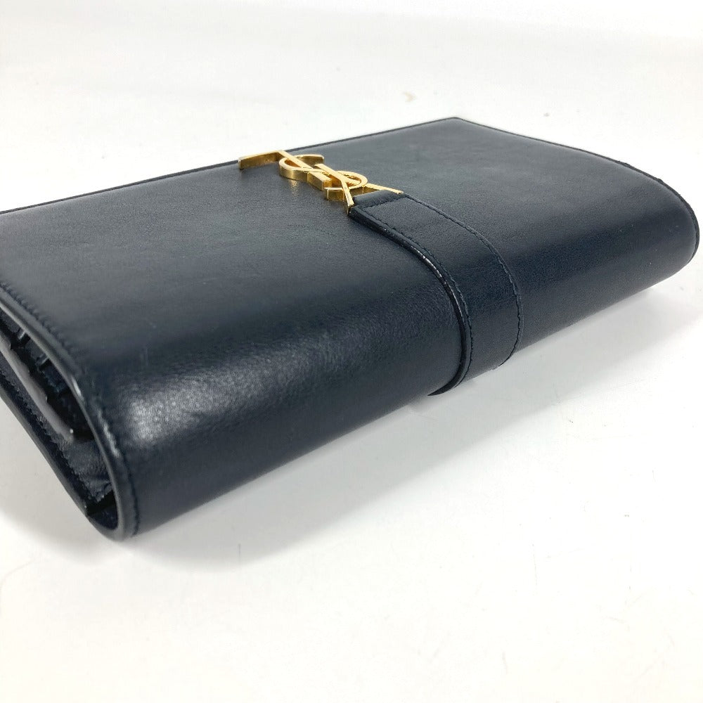 SAINT LAURENT PARIS 414567 YSLライン ロゴ ロングウォレット フラップ 長財布 レザー ユニセックス ネイビー