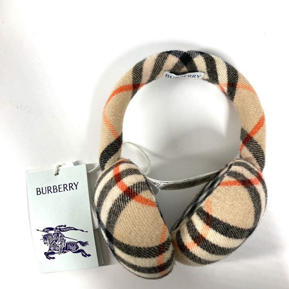BURBERRY 8105109 チェック ロゴ マフラー 耳あて イヤーマフ ウール レディース ベージュ