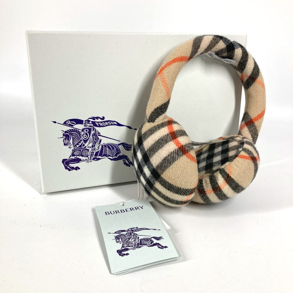 BURBERRY 8105109 チェック ロゴ マフラー 耳あて イヤーマフ ウール レディース ベージュ