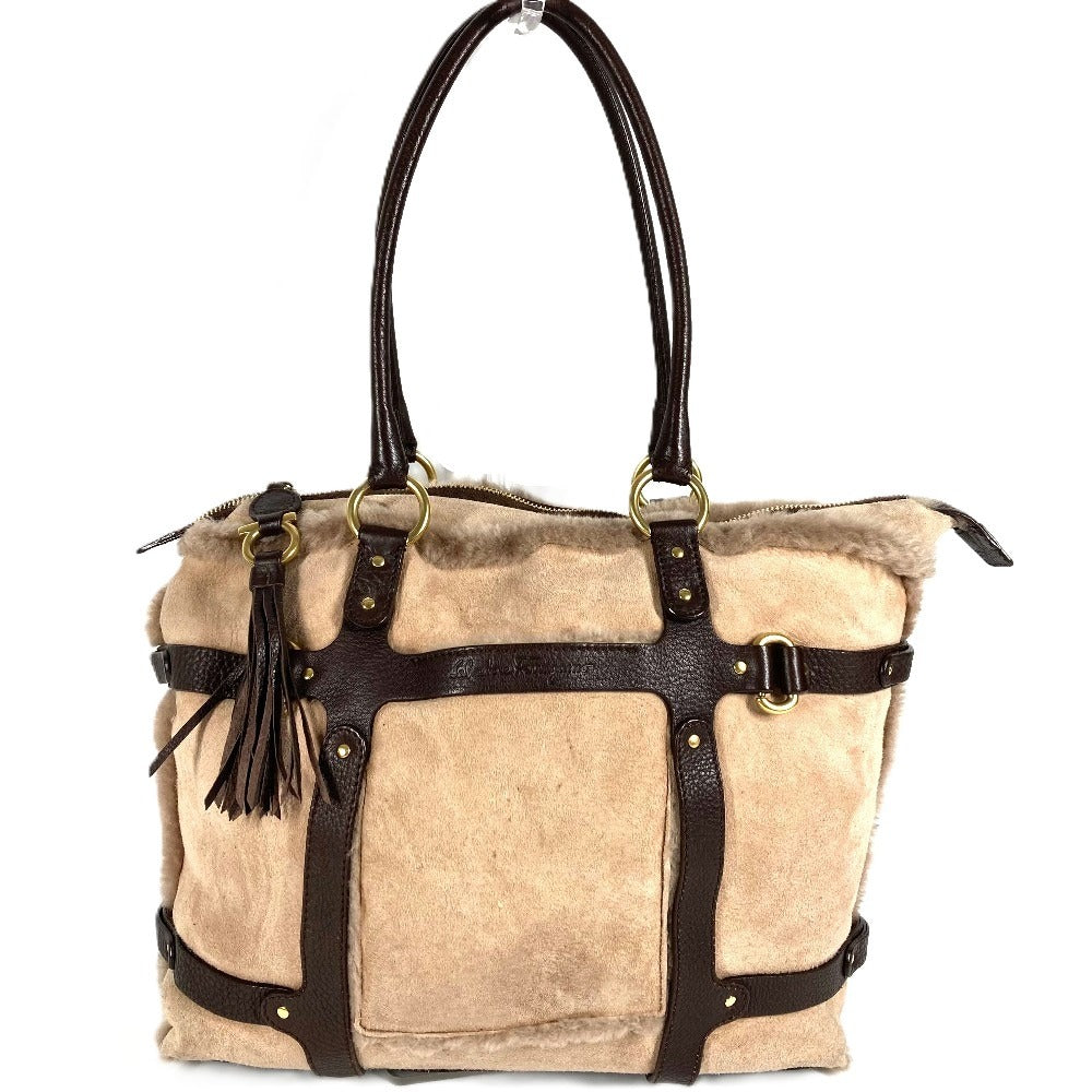 Salvatore Ferragamo フリンジ タッセル ファー トートバッグ カバン 肩掛け ハンドバッグ ショルダーバッグ ムートン レディース ベージュ