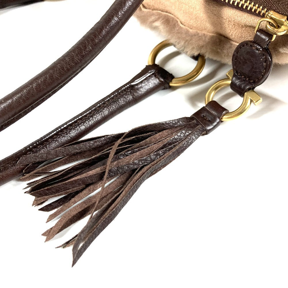 Salvatore Ferragamo フリンジ タッセル ファー トートバッグ カバン 肩掛け ハンドバッグ ショルダーバッグ ムートン レディース ベージュ
