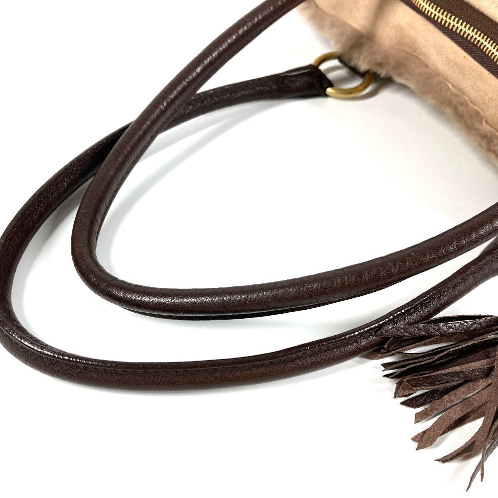 Salvatore Ferragamo フリンジ タッセル ファー トートバッグ カバン 肩掛け ハンドバッグ ショルダーバッグ ムートン レディース ベージュ