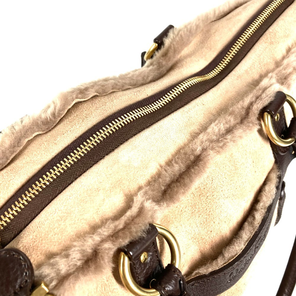 Salvatore Ferragamo フリンジ タッセル ファー トートバッグ カバン 肩掛け ハンドバッグ ショルダーバッグ ムートン レディース ベージュ
