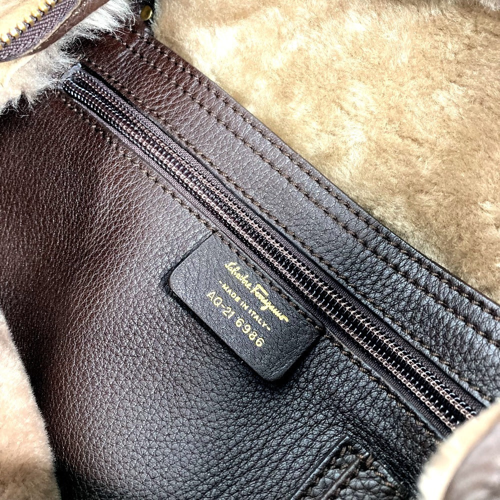 Salvatore Ferragamo フリンジ タッセル ファー トートバッグ カバン 肩掛け ハンドバッグ ショルダーバッグ ムートン レディース ベージュ