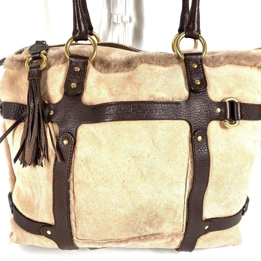 Salvatore Ferragamo フリンジ タッセル ファー トートバッグ カバン 肩掛け ハンドバッグ ショルダーバッグ ムートン レディース ベージュ