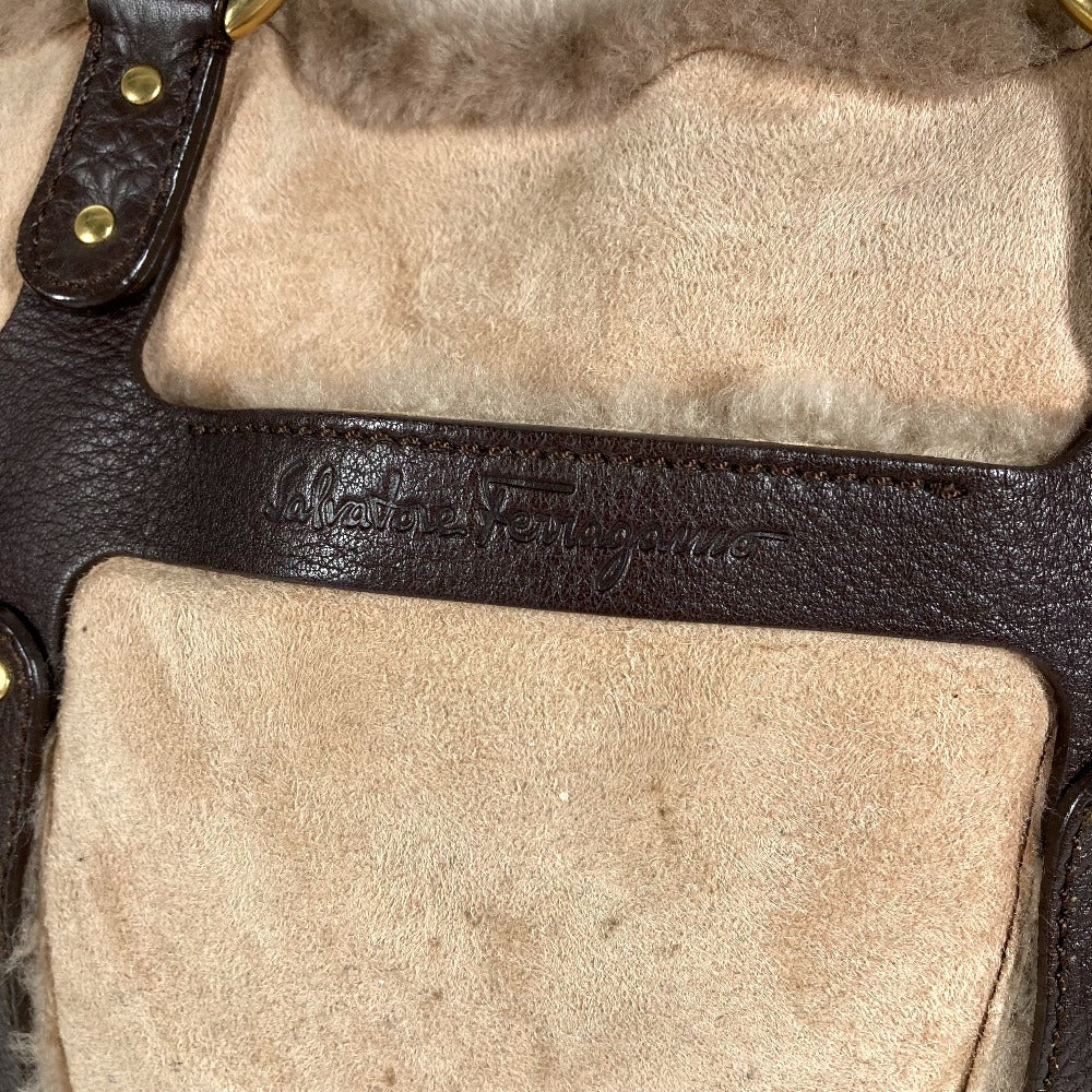 Salvatore Ferragamo フリンジ タッセル ファー トートバッグ カバン 肩掛け ハンドバッグ ショルダーバッグ ムートン レディース ベージュ