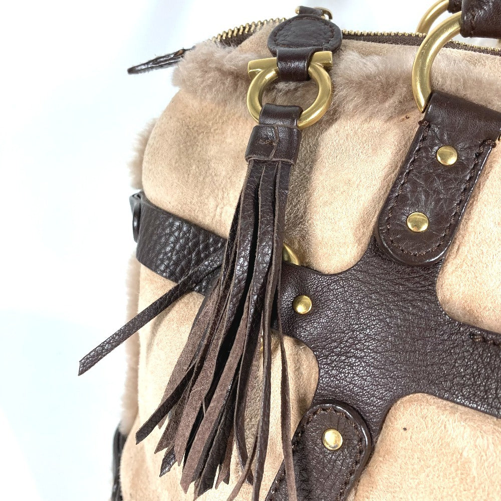 Salvatore Ferragamo フリンジ タッセル ファー トートバッグ カバン 肩掛け ハンドバッグ ショルダーバッグ ムートン レディース ベージュ