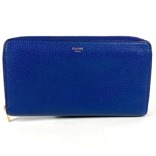 CELINE ロゴ ロングウォレット ラウンドファスナー 長財布 レザー ユニセックス ブルー
