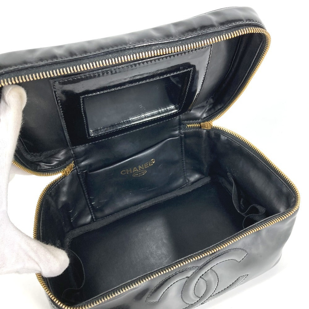CHANEL Vanity Bag with Mirror, CC Coco Mark Logo, Horizontal Pouch, Makeup Pouch, Cosmetic Pouch, Handbag, Patent Leather, Women's, Black