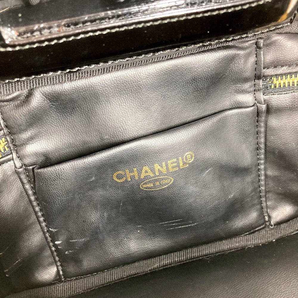 CHANEL Vanity Bag with Mirror, CC Coco Mark Logo, Horizontal Pouch, Makeup Pouch, Cosmetic Pouch, Handbag, Patent Leather, Women's, Black