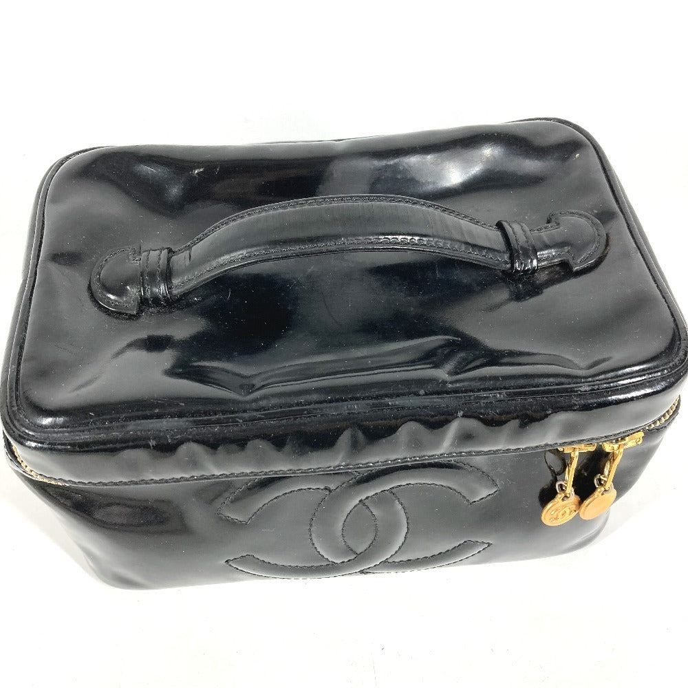 CHANEL Vanity Bag with Mirror, CC Coco Mark Logo, Horizontal Pouch, Makeup Pouch, Cosmetic Pouch, Handbag, Patent Leather, Women's, Black