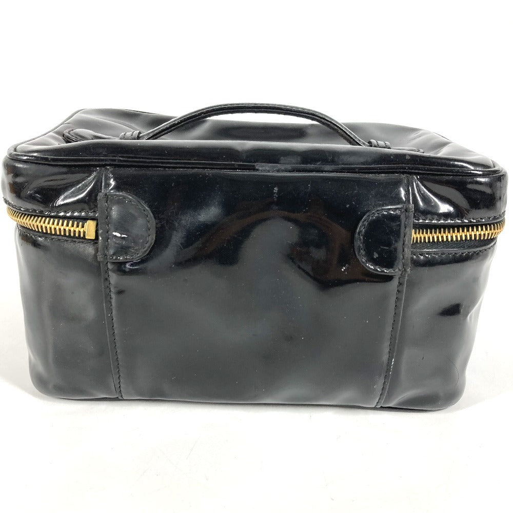 CHANEL Vanity Bag with Mirror, CC Coco Mark Logo, Horizontal Pouch, Makeup Pouch, Cosmetic Pouch, Handbag, Patent Leather, Women's, Black