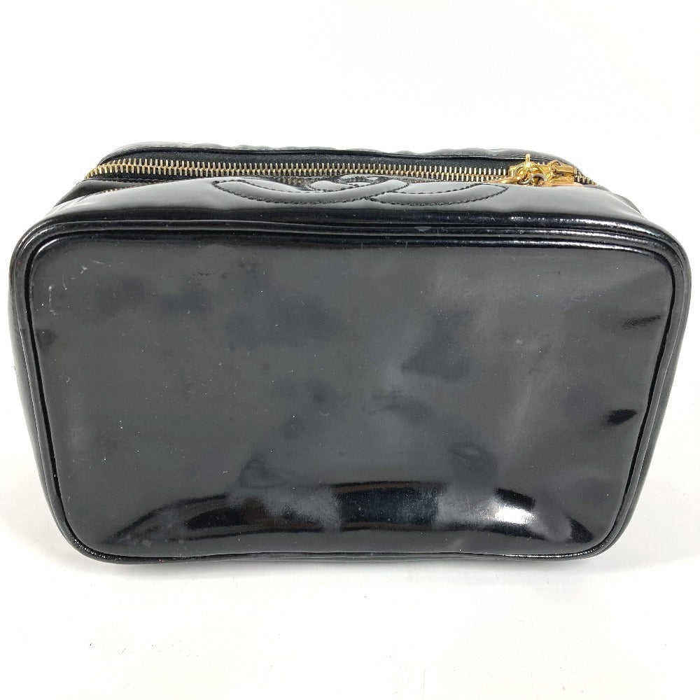 CHANEL Vanity Bag with Mirror, CC Coco Mark Logo, Horizontal Pouch, Makeup Pouch, Cosmetic Pouch, Handbag, Patent Leather, Women's, Black