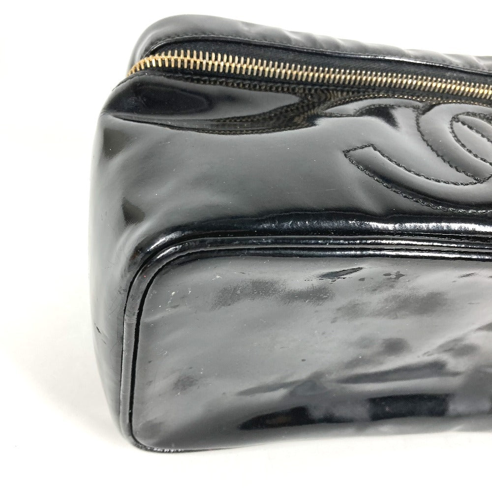 CHANEL Vanity Bag with Mirror, CC Coco Mark Logo, Horizontal Pouch, Makeup Pouch, Cosmetic Pouch, Handbag, Patent Leather, Women's, Black
