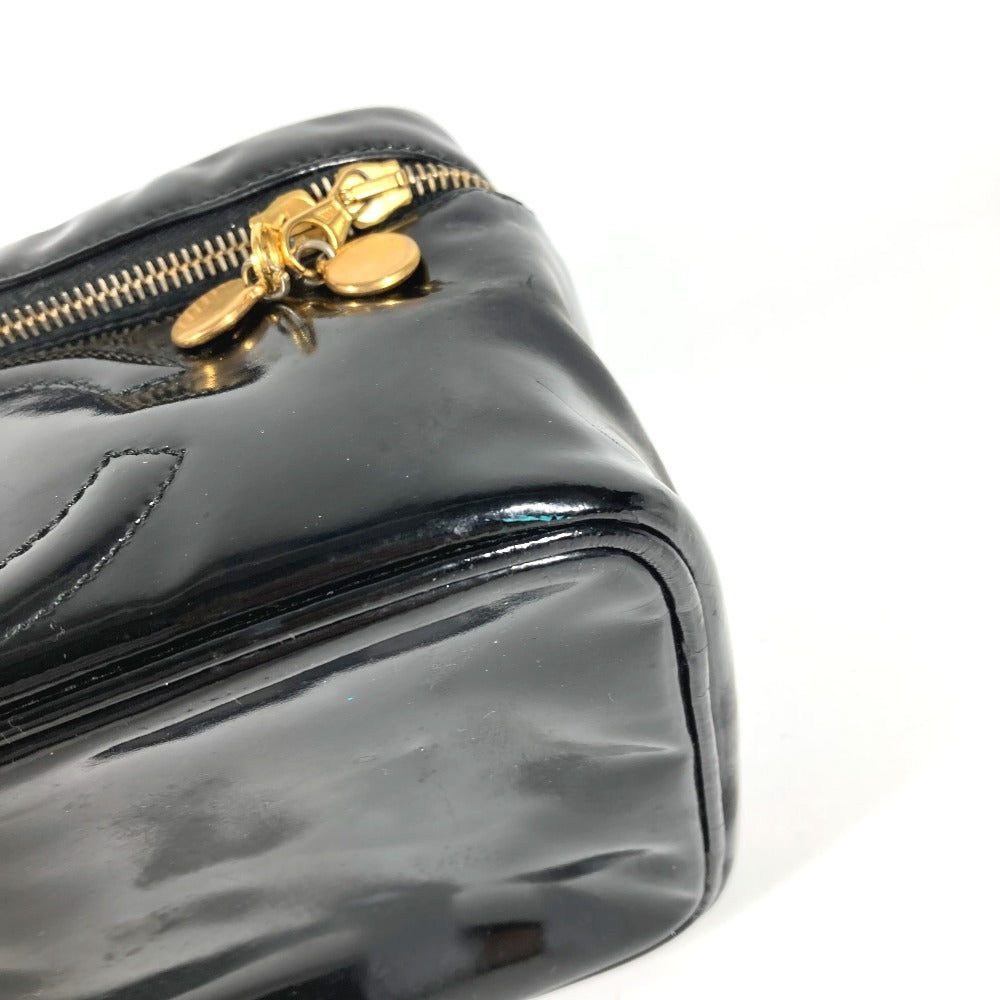 CHANEL Vanity Bag with Mirror, CC Coco Mark Logo, Horizontal Pouch, Makeup Pouch, Cosmetic Pouch, Handbag, Patent Leather, Women's, Black