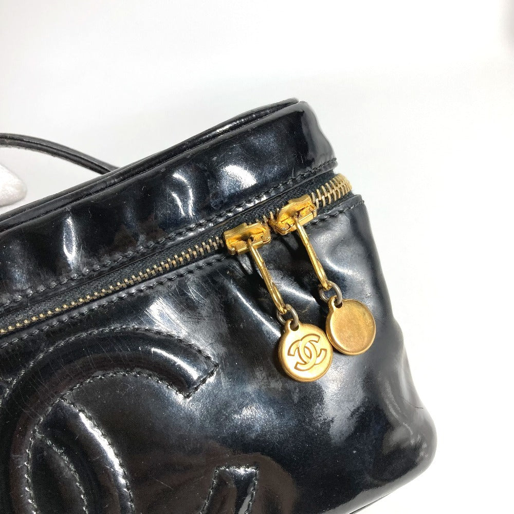 CHANEL Vanity Bag with Mirror, CC Coco Mark Logo, Horizontal Pouch, Makeup Pouch, Cosmetic Pouch, Handbag, Patent Leather, Women's, Black