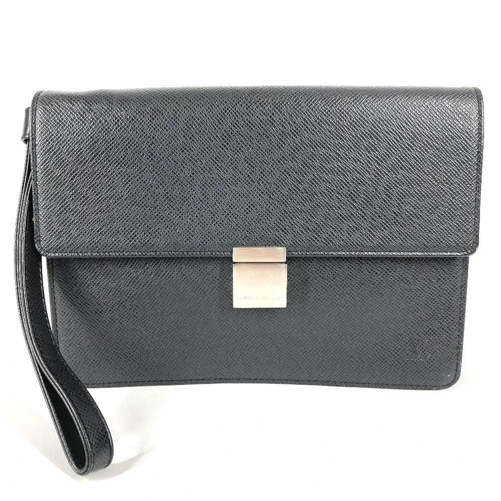 LOUIS VUITTON M30782 Taiga Selenga Bag, Strap, Flap Pouch, Clutch Bag, Second Bag, Taiga Leather, Men's, Ardoise, Black