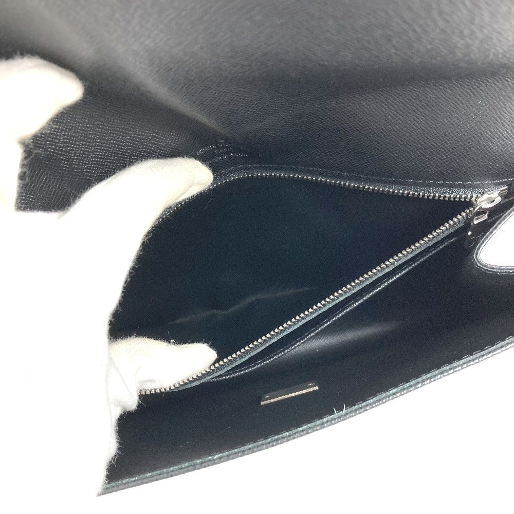 LOUIS VUITTON M30782 Taiga Selenga Bag, Strap, Flap Pouch, Clutch Bag, Second Bag, Taiga Leather, Men's, Ardoise, Black