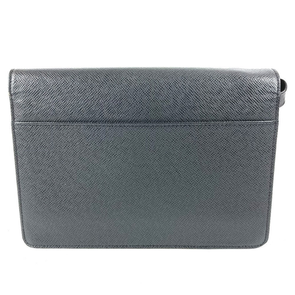 LOUIS VUITTON M30782 Taiga Selenga Bag, Strap, Flap Pouch, Clutch Bag, Second Bag, Taiga Leather, Men's, Ardoise, Black