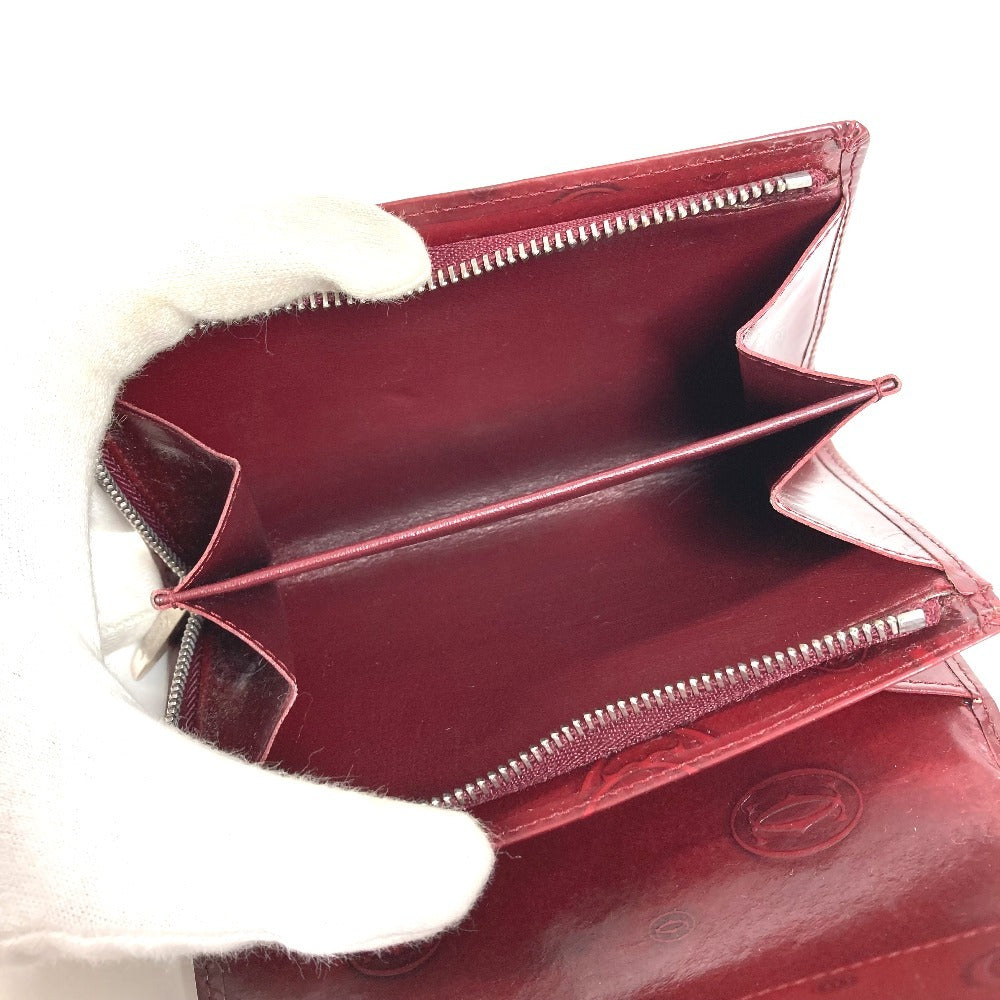 CARTIER ハッピーバースデー ロゴ コンパクトウォレット 3つ折り財布 レザー ユニセックス ワインレッド